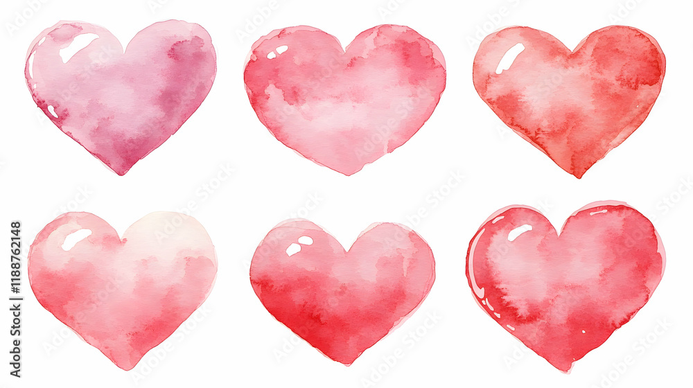 Watercolor hearts, love, Valentine's Day Watercolor hearts, love, Valentine's Day