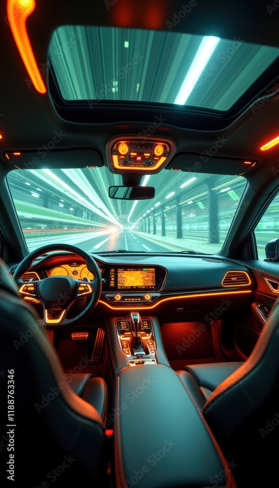 Experience the future of automotive design with this sleek, futuristic car interior, showcasing advanced technology and modern aesthetics. Experience the future of automotive design with this sleek, futuristic car interior, showcasing advanced technology and modern aesthetics.