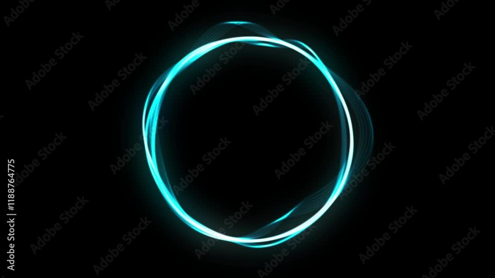 Neon soundwave or spectrum in glowing circle with saber effect and black background