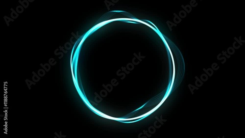 Neon soundwave or spectrum in glowing circle with saber effect and black background