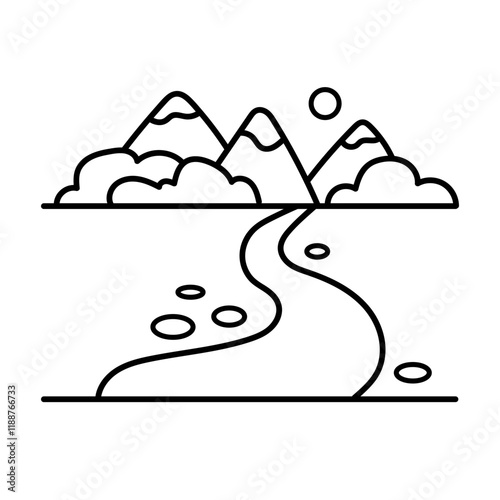 River. Cute character, black and white kawaii illustration, coloring page.