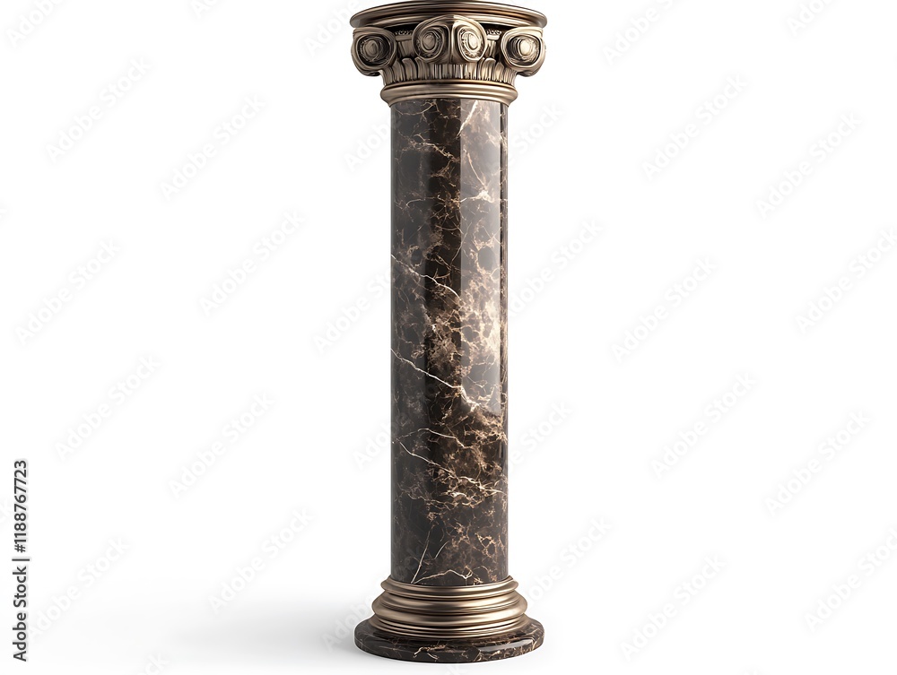3D render of a luxurious bronze marble pillar, isolated on white, front-facing view, high-resolution, 3D render of a luxurious bronze marble pillar, isolated on white, front-facing view, high-resolution,