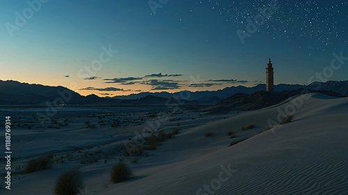 Desert Sunset Tower Starry Night Arabian Landscape photo