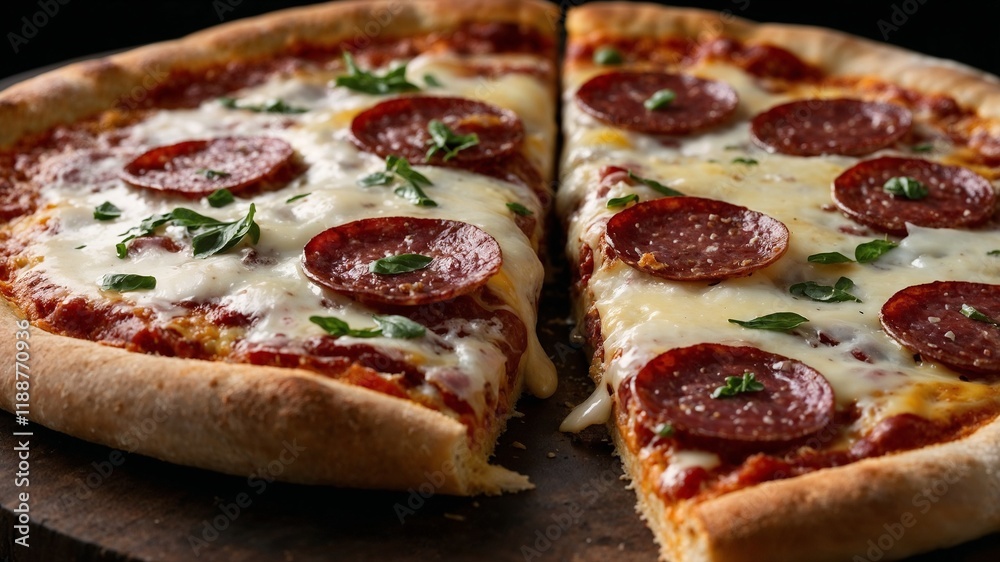 Close-Up of Delicious Salami Pizza with Melted Cheese – Perfect for Food Lovers Close-Up of Delicious Salami Pizza with Melted Cheese – Perfect for Food Lovers