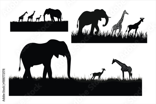 Silhouette of African Wildlife in a Savanna Landscape