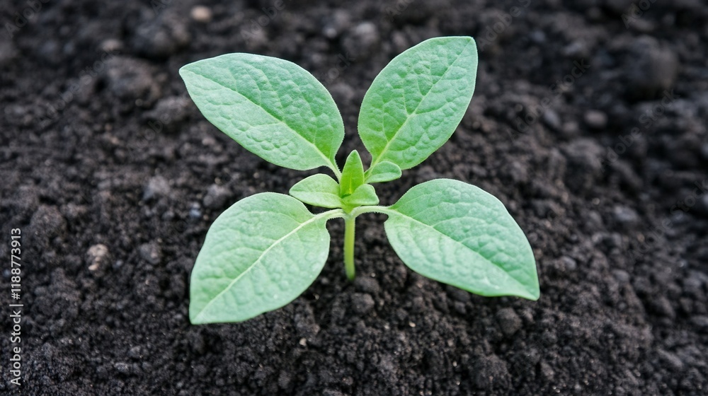 Naklejka premium Green plant sprouting from clean soil,symbolizing eco-consciousness and sustainability