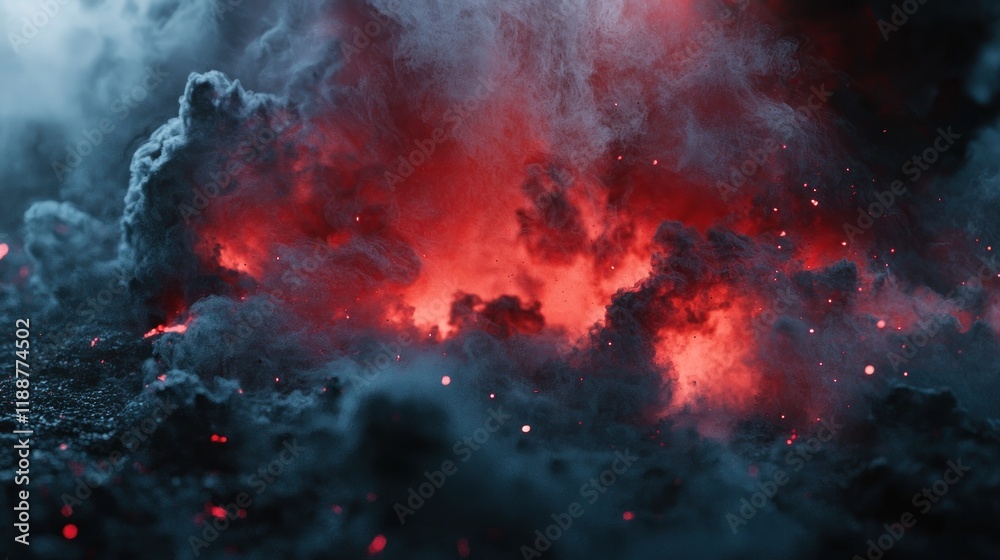 Inferno: A fiery abstract digital artwork depicting a volcanic eruption, chaos, and intense heat with dark smoke and red glowing embers. Inferno: A fiery abstract digital artwork depicting a volcanic eruption, chaos, and intense heat with dark smoke and red glowing embers.