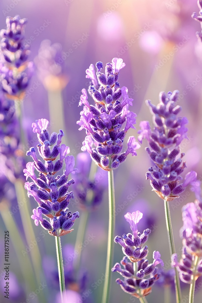 Obraz premium Serene Lavender Field Blossoms in Soft Sunlight