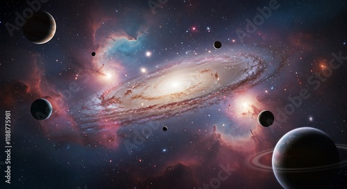 Majestic Spiral Galaxy Planets Nebula Space Exploration Cosmic Background