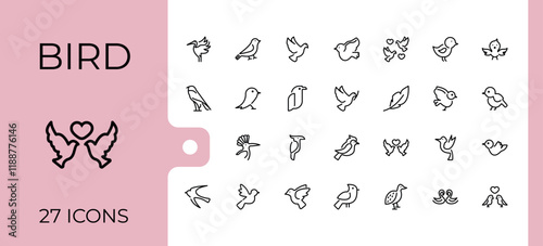 Set of Bird line icons. Featuring duck, sketch, feather, animal, owl, wildlife, pet and more. Minimalistic icon. Editable stroke. Vector illustration.