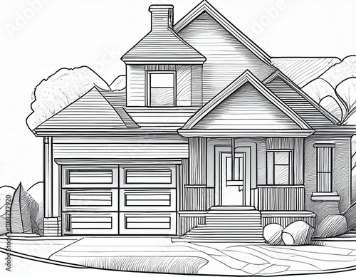 Linear architectural sketch detached house