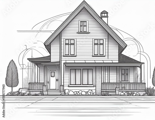 Linear architectural sketch detached house