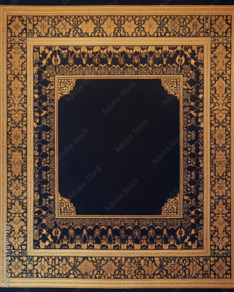 Ornate Golden Frame on Dark Background Intricate Design Islamic Art Detailed Artwork.