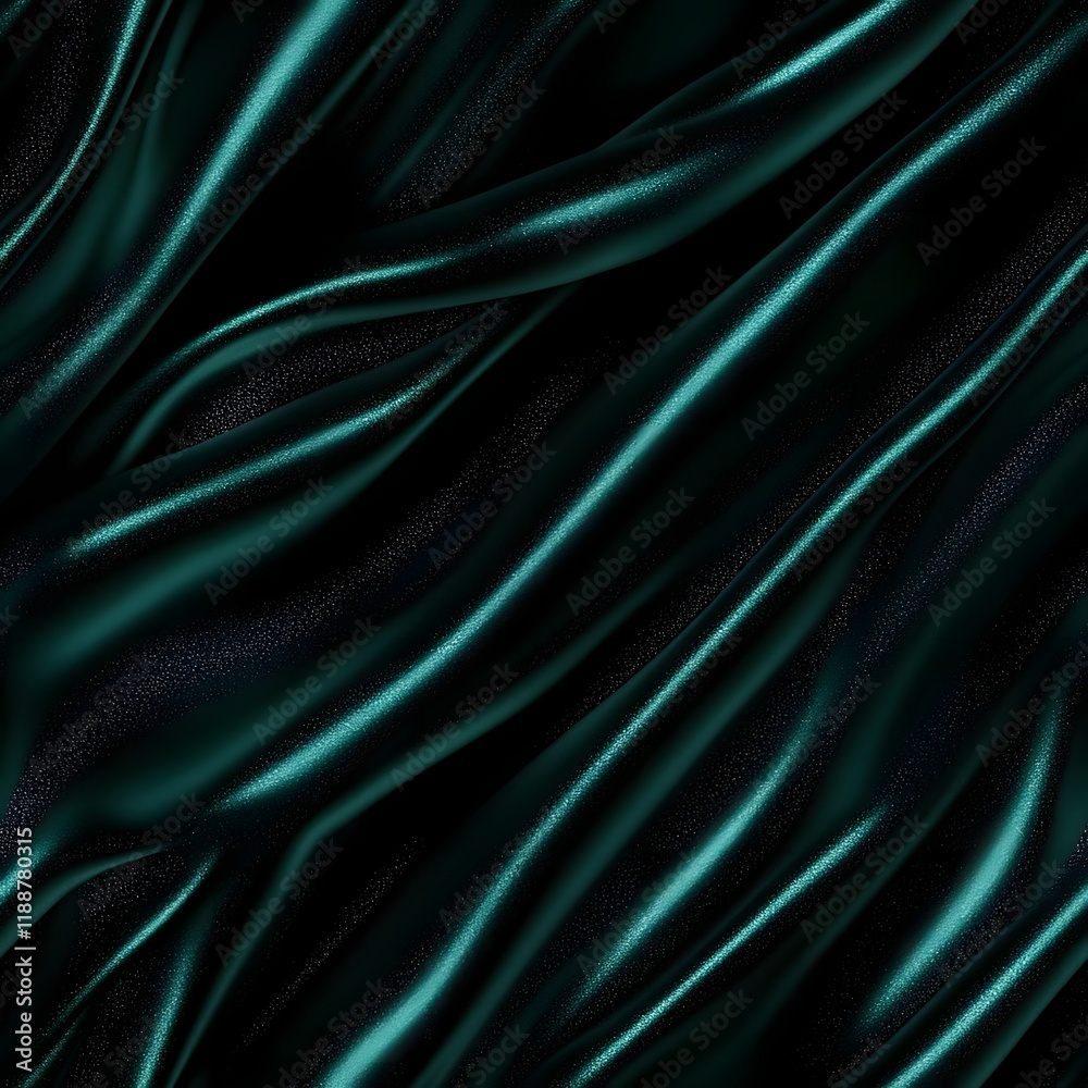 Obraz premium Elegant Teal Green Abstract Silk Curtain Fabric Texture with Shimmering Gradient and Shadowy Waves