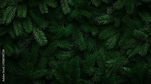 Lush Evergreen Needle Texture in Moody Green Forming Festive Seasonal Backdrop