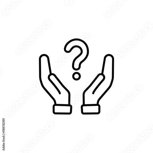 Hand holding question mark icon. Outline style. Why, who, doubt, uncertainty, curious, ask, curiosity, interrogation concept.