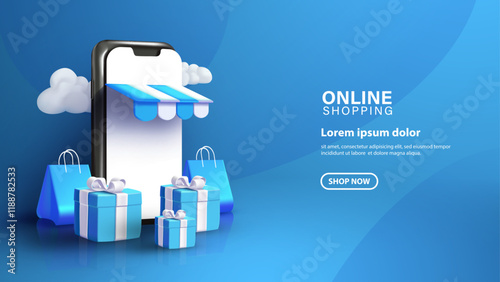 Online shopping store on website and mobile phone. Business marketing concept.	
