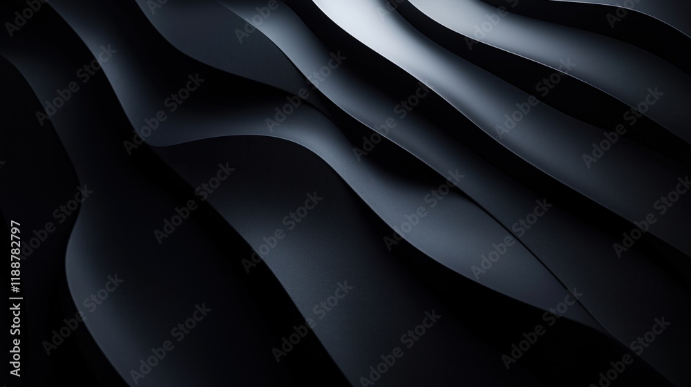 Fototapeta premium Abstract dark background with smooth flowing lines. Radiant lines create fluid patterns. Visual effect ideal for contemporary design. Modern minimalist style. Engaging focal point. Black backdrop.