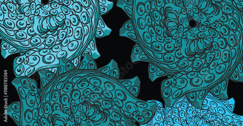 Red octopus tentacles creating a hypnotic spiral pattern on dark background