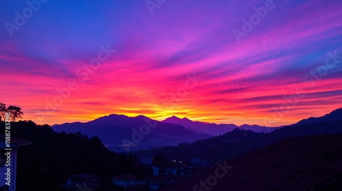 Wallpaper Mural Stunning Gradient Sunset Sky Transitioning into Dramatic Night Landscape with Silhouetted Mountains Torontodigital.ca