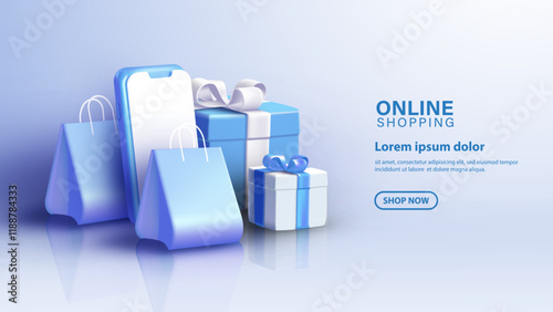 Online shopping store on website and mobile phone. Business marketing concept.	
