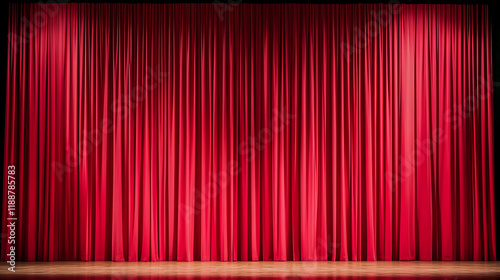 Illuminated Stage: A Bold Red Curtain Opens the Door to A World of Entertainment and Intrigue Ready to Captivate Audiences.