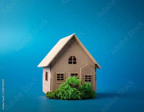 house, design, background, blue, residential, Mini residential craft house on a blue background