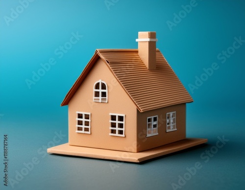 house, design, background, blue, residential, Mini residential craft house on a blue background