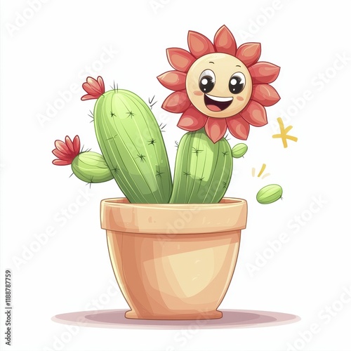 Cactus in a Pot Cheerful cactus with a smiling flower in a pot.