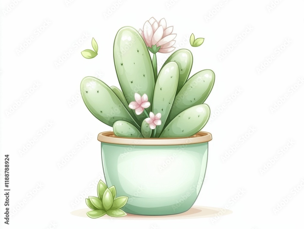 Obraz premium Cactus in a Pot Cactus plant in a decorative pot with flowers and leaves.
