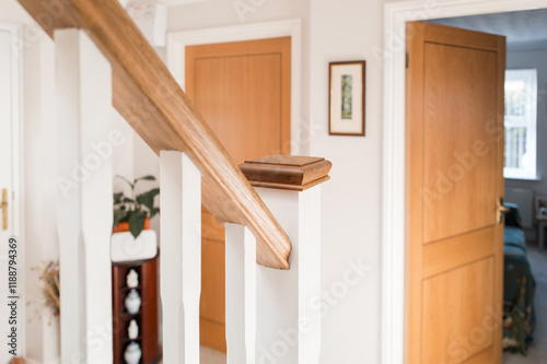 Photography Interior of a hallway and base of stairs in a large, detached show home in the UK