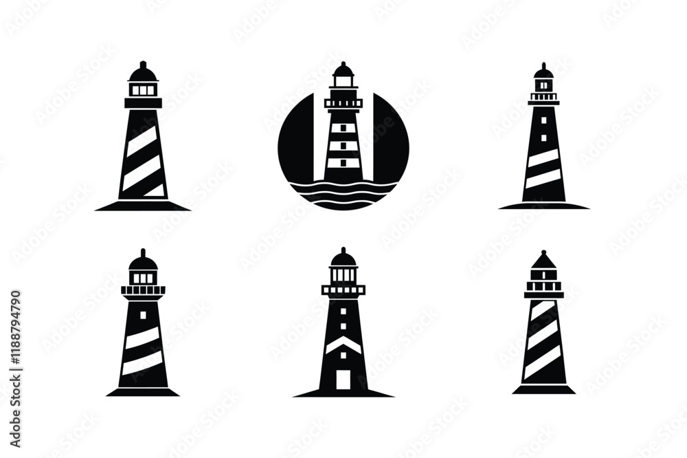 set of lighthouse silhouette illustration set of lighthouse silhouette illustration
