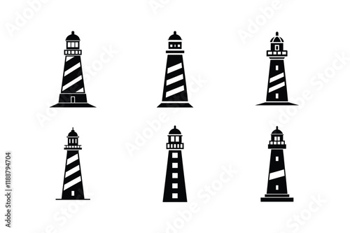 set of lighthouse silhouette illustration