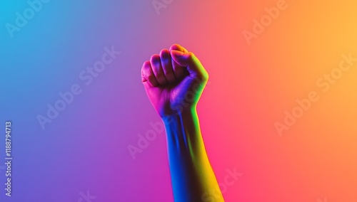 Empowering fist with rainbow colors abstract background digital art vibrant environment photo