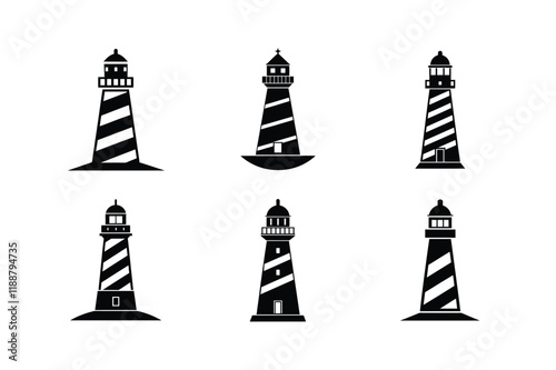 set of lighthouse silhouette illustration