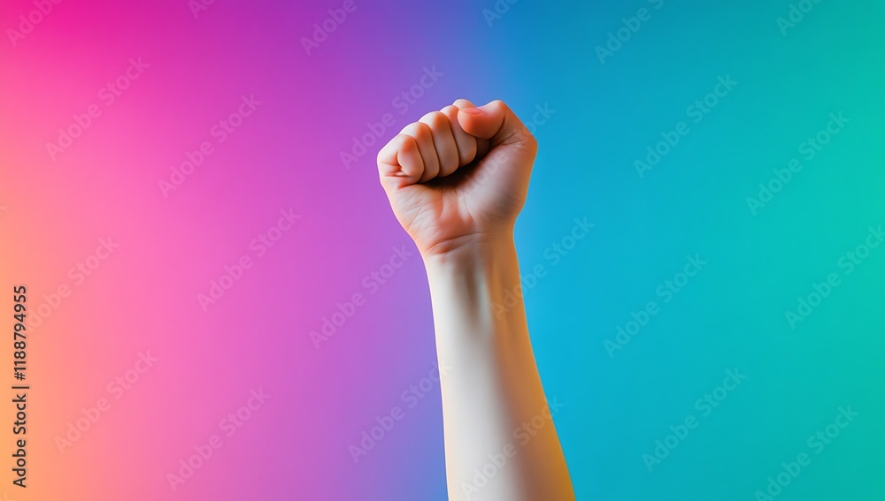Fist raised with pride in a colorful background celebrating empowerment and unity Fist raised with pride in a colorful background celebrating empowerment and unity