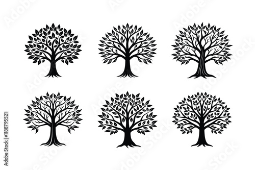 set of tree silhouette art 