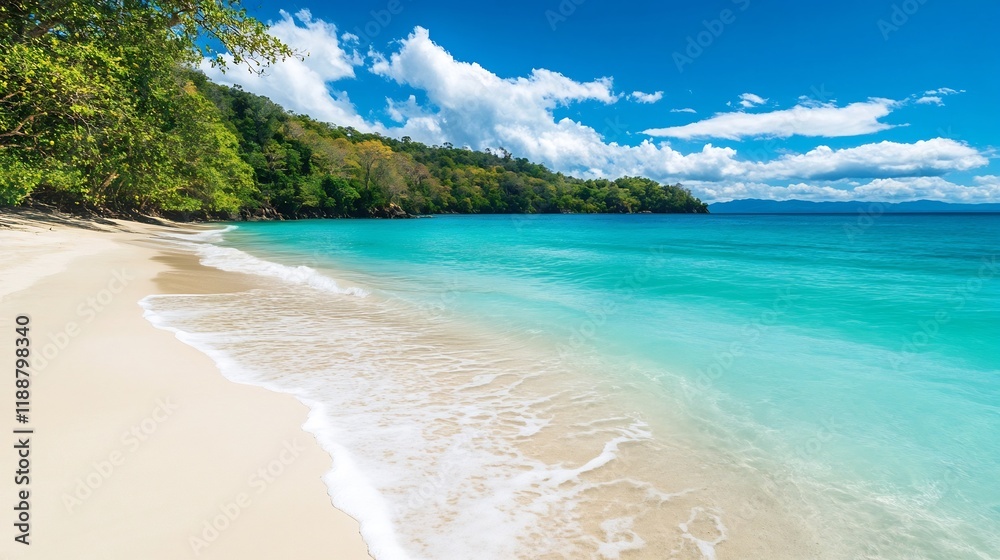 Tranquil Tropical Beach with Pristine Azure Waters and White Sandy Shores Tranquil Tropical Beach with Pristine Azure Waters and White Sandy Shores