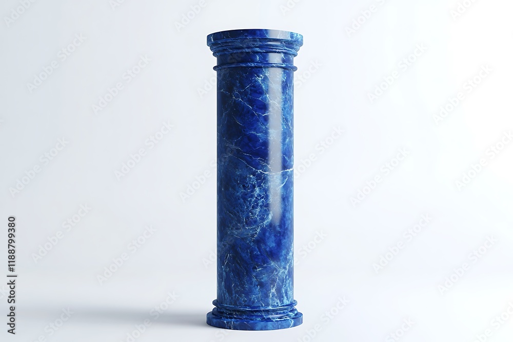 3D render of a vibrant blue marble pillar on a white background, front view, ultra-detailed, 3D render of a vibrant blue marble pillar on a white background, front view, ultra-detailed,