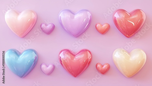Group of Vibrant Colorful Hearts