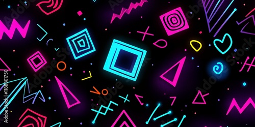 Vibrant Neon 80s Retro Geometric Pattern Background Design