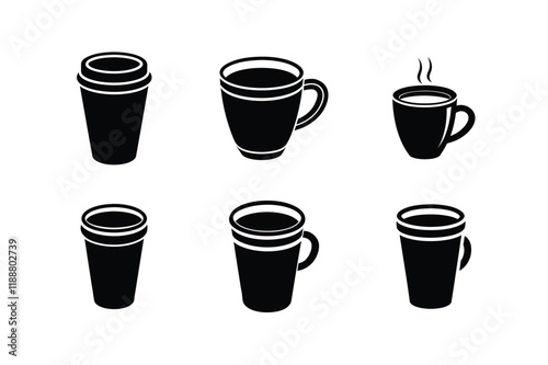 set of cups silhouette art