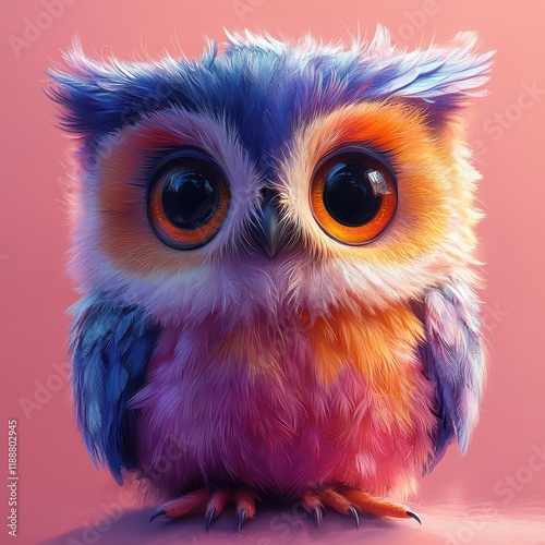 Cute owl, digital illustration, vector art style, pastel colors, detailed shading, vibrant coloring in the background, playful cartoonish designs, bright and cheerful mood, pink color palette, 