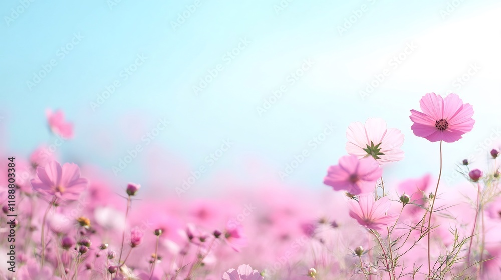 Sunlit Meadow with Vibrant Wildflowers and Blurred Serene Landscape