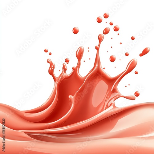 A vibrant splash of coral paint creating dynamic patterns on a white background. photo