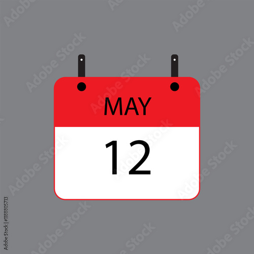 Calendar icon with date 12 of may on grey background. Vector schedule symbol.