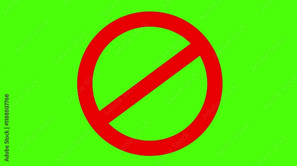 No Symbol animation isolated green screen. Prohibition Red Sign Chroma Key 