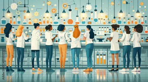 STEM Women: A lab with diverse women working on tech or science experiments