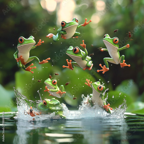 Frogs Leaping, Frogs in Flight