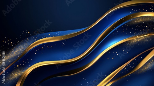 This stunning abstract background features mesmerizing blue waves intertwined with shimmering gold accents, perfect for luxurious designs and sophisticated aesthetics that captivate and inspire